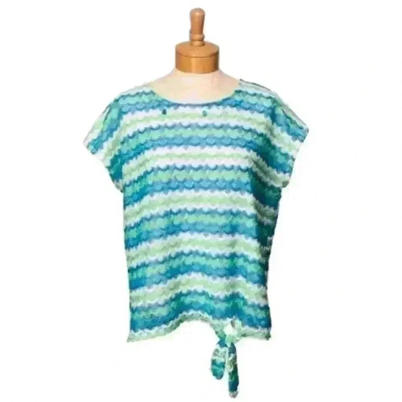 Alfred Dunner Women Short Sleeve Aqua Blue Green Crochet Top With Beads size XL - Picture 1 of 13
